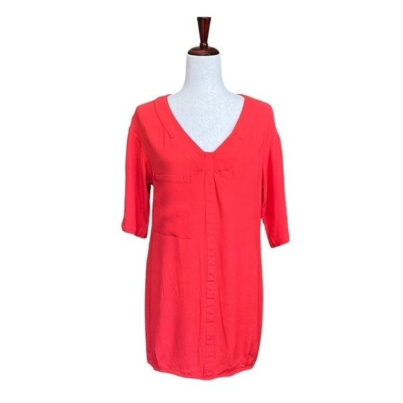 BCBGMaxAzria Rosetta Slip On Dress. 3/4 Sleeve V-Neck. Bright Poppy Size S #1367 - Picture 3 of 6